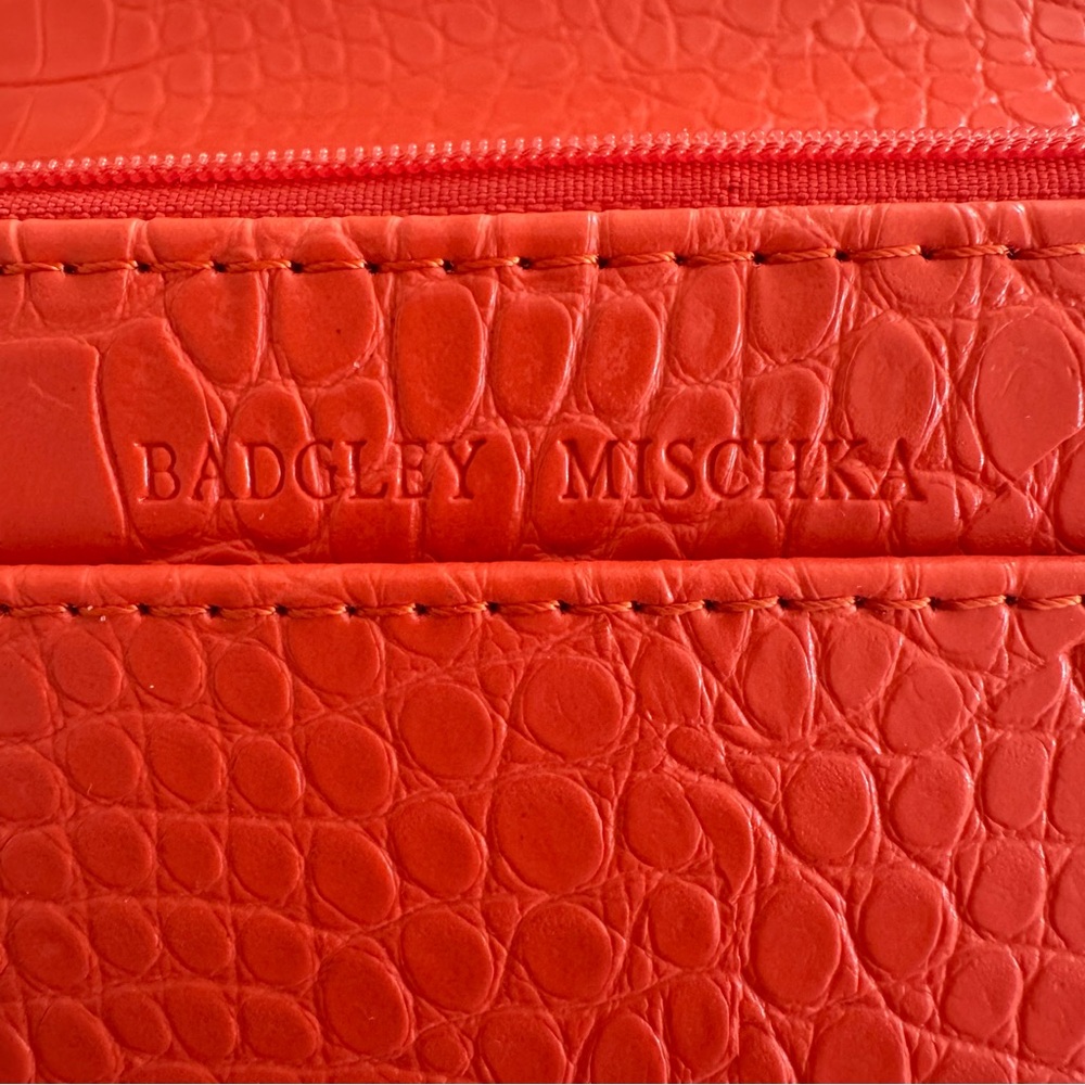 Badgley Mischka Orange Croc Embossed Chain Crossbody Bag - Picture 3 of 7
